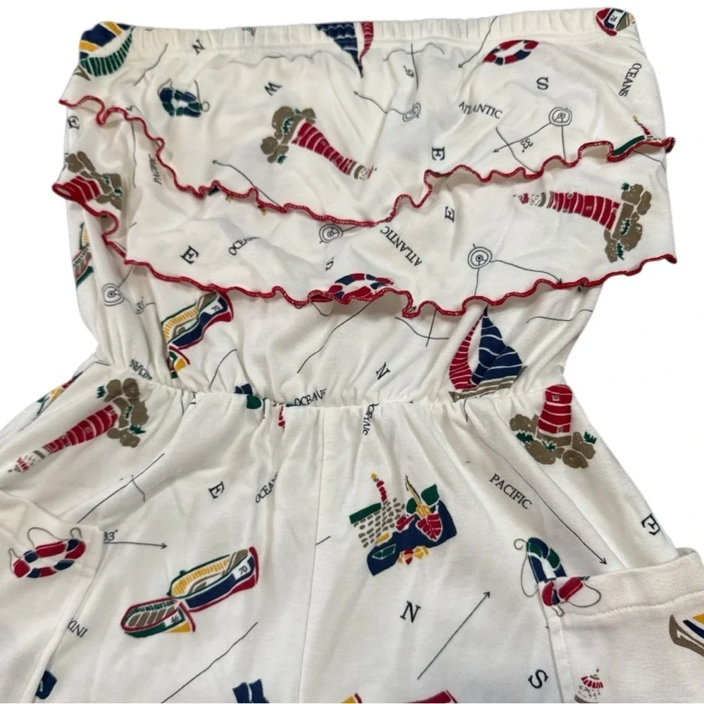 80’s White Nautical Print Jumpsuit